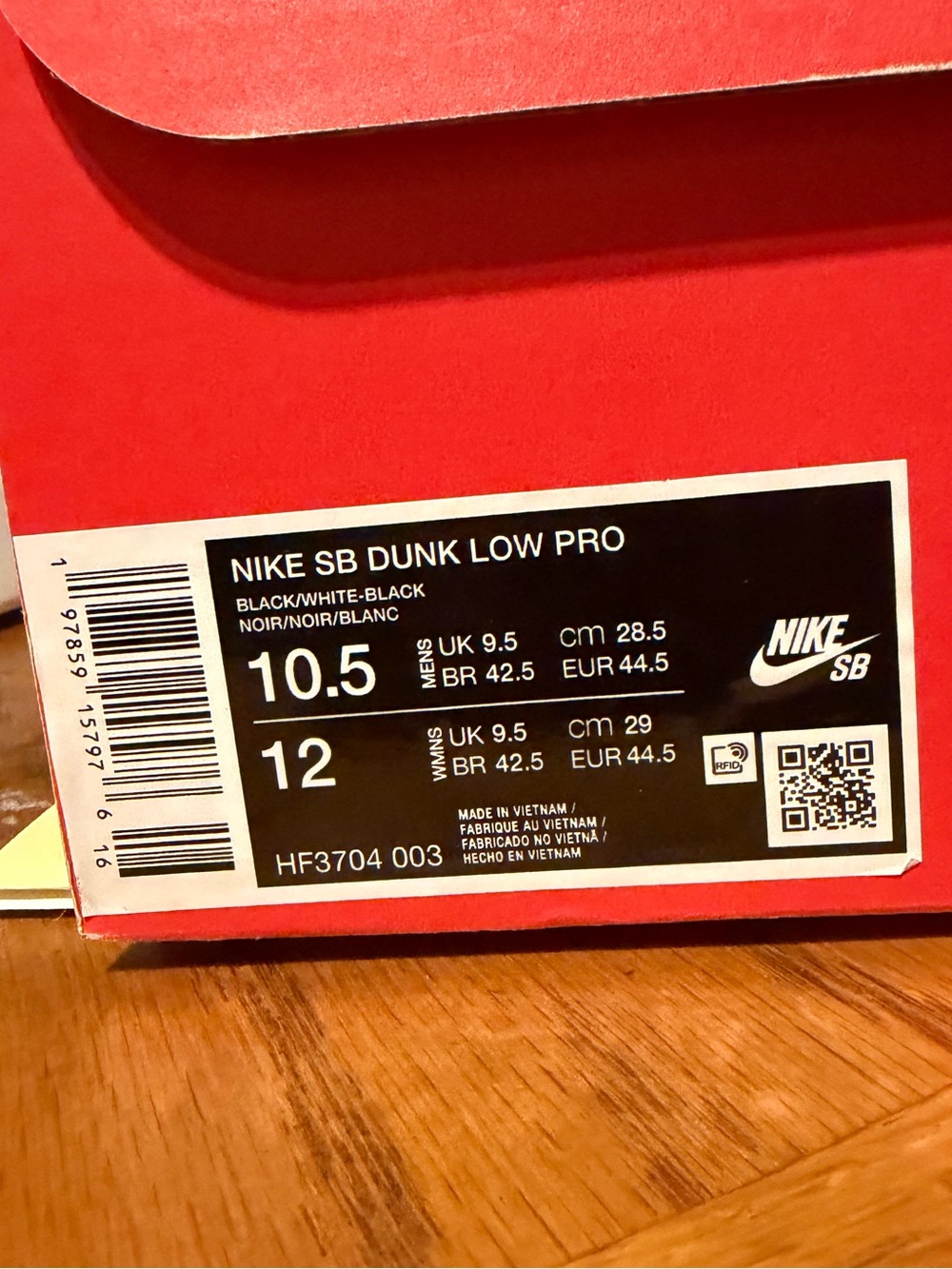 Nike Men’s Dunk SB Low Pro Black White Gum Outsole Size 10.5 - Picture 4 of 5